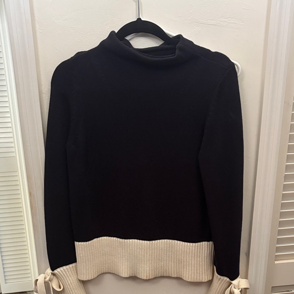 Ann Taylor Black and Cream Cowl Neck Sweater